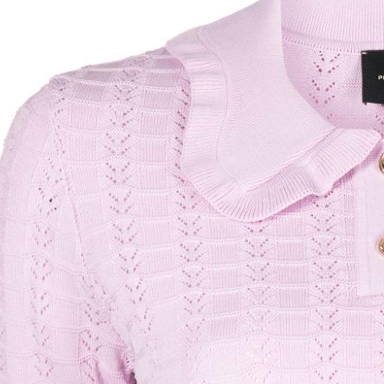 PINKO Short Sleeve Doll Collar Fitted Knit Top Women tops Light-Purple 103162A1Q3-N78