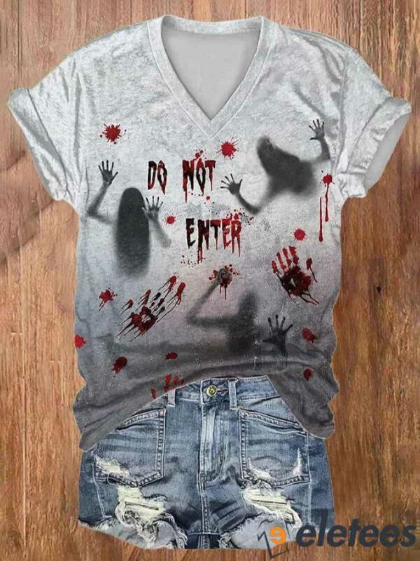 Halloween Horror Element Damen Top V-Ausschnitt Slim Fit Bequemes Oberteil 3D Digitaldruck 3431 EMA