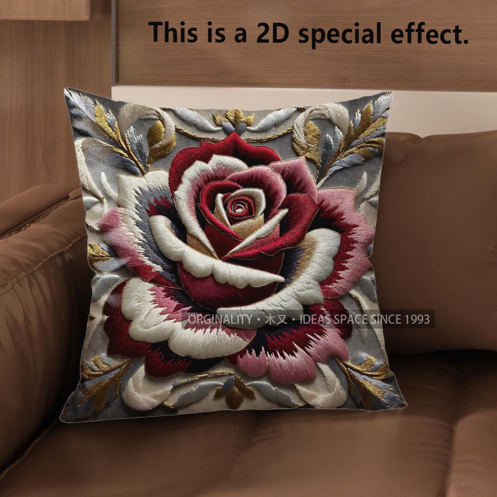 2D Vintage Rose Embossed Floral Throw Pillow Covers Pattern Cushion Cover Suitable For Sofa Bedroom Car Pillow Cover