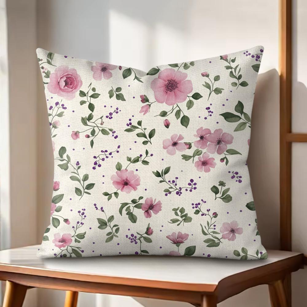 Spring Floral Cushion Cover Natural Linen Organic Fabric DoubleSided Printing Couch Pillow Covers Home Decor