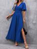 Abito Midi Bodycon da Donna Scollo a V Manica Corta Spacco Alto Multicolore Abito Elegante