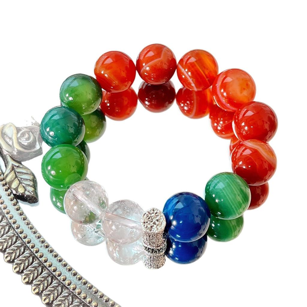 Large Grain Natural White Crystal Chalcedony Green Chalcedony Red Chalcedony Design Bracelet Bracelet