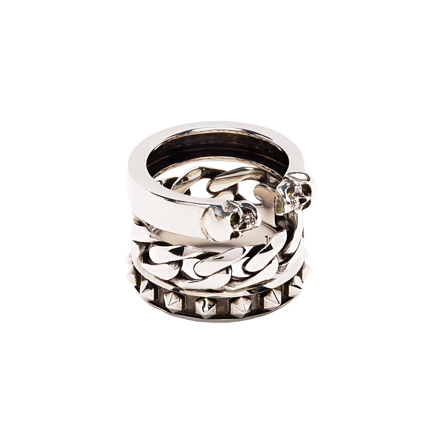 Alexander McQueen Brass Multi-Strap Skull Ring Men rings Silver 684672-J160Y-0446 19