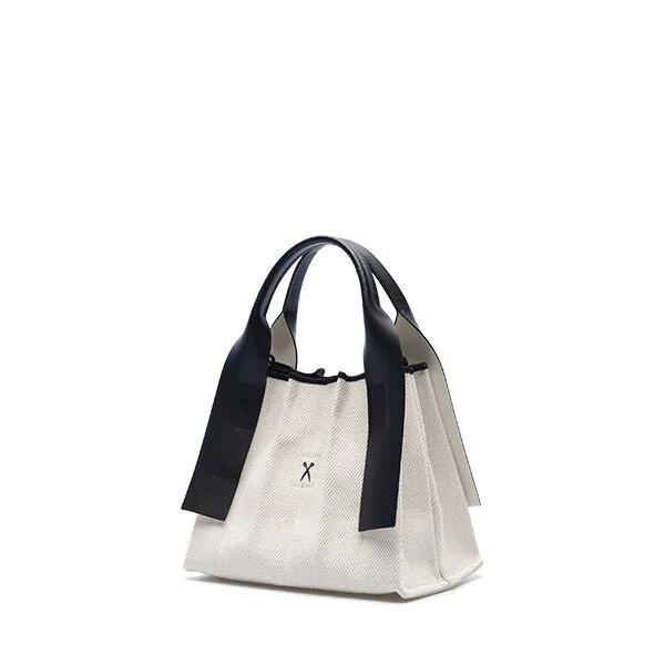 Lucky Pleats Canvas Tote XS Ivory_Black