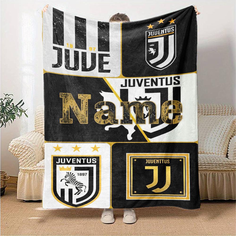 Custom Name Juventus Football Club Theme Printed Blanket Perfect For Couch Bed Travel Outdoor Use Machine Washable Cozy Durable