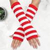 Teenagers Winter Half Finger Mitten Stripe Pattern Knit Keep Warm Lengthen Wrist
