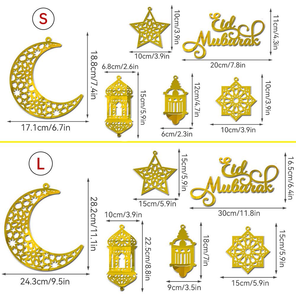 Eid Mubarak Pendant Decoration Star Moon Hanging Ornament Acrylic Mirror Ramadan Kareem Home Background Muslim Party Supplies