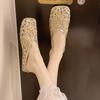 Fashion Glitter Cloth Covered Head Slippers Summer New Square Head Deep Mouth Soft Sole Anti-slip Wear-resistant Flat Shoes