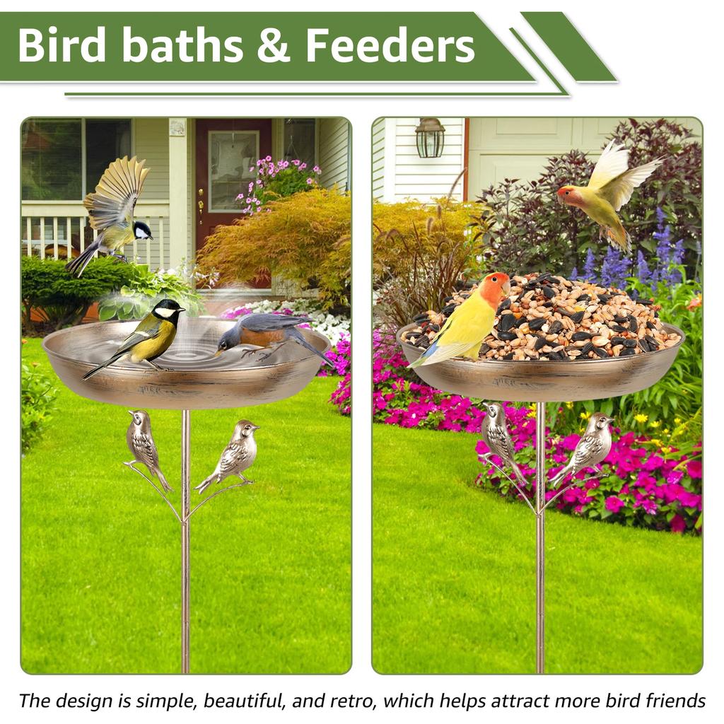 Bird Feeder Standing Bath Iron Large Capacity Outdoor Bird Bath Tub With 5 Pronged Base Garden Decoration Bird Feeding Water