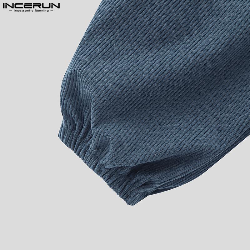 INCERUN Men Zip-up Waist Stitching Belt Corduroy Casual Long Harem Pants Trousers 