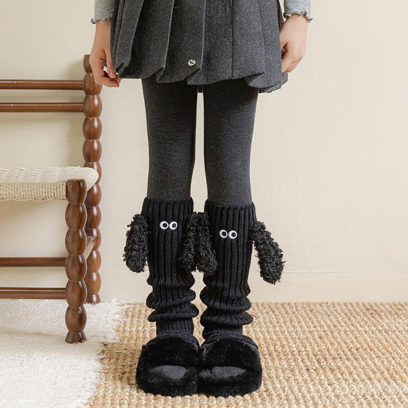 

Boots Cotton Girls Socks Curly Puppy Pile Socks Cute Warm Cartoon Knitted Bottom Leg Cover One size fits all чорний