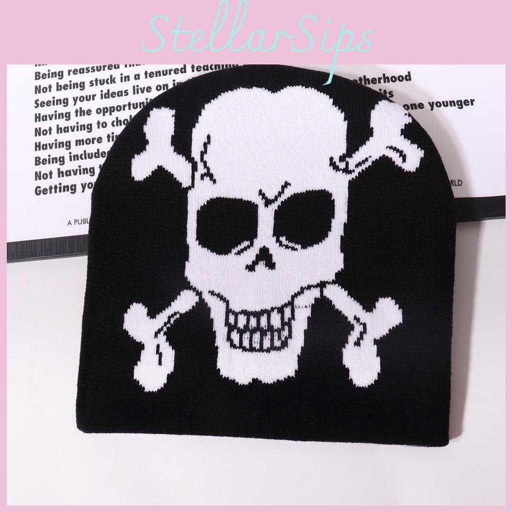 Skull Pattern Knitted Hat With Warmth For Streetwear And Halloween Winter