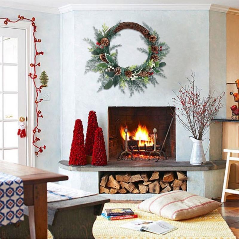 Artificial Wreath Christmas Wreath with Pinecone Berries Decoration for Front Door Garden Yard Christmas Decorations
