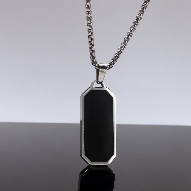 Men's Geometric Stainless Steel Epoxy Tag Necklace with Plain Polished Engravable Pendant