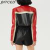 BITCED Kolorowa Skórzana Kurtka Damska PU Odsłaniająca Talię Cool-Chic Strój Biker