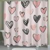 1pc Pink and Black Heart Pattern Polyester Shower Curtain, Fashion Theme, Washable, All-Season, with Hooks, for Home Bathroom