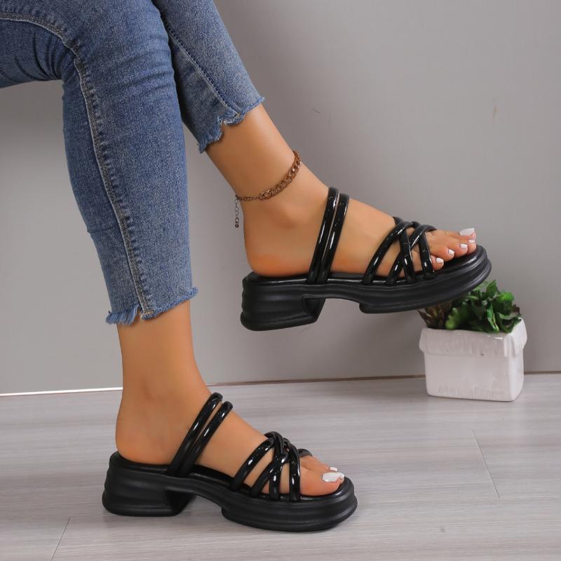 Women's Beach Slippers  Summer Woman Slippers Non-Slip Casual Comfortable Fashion Solid Color Square Heel Ladies Slippers