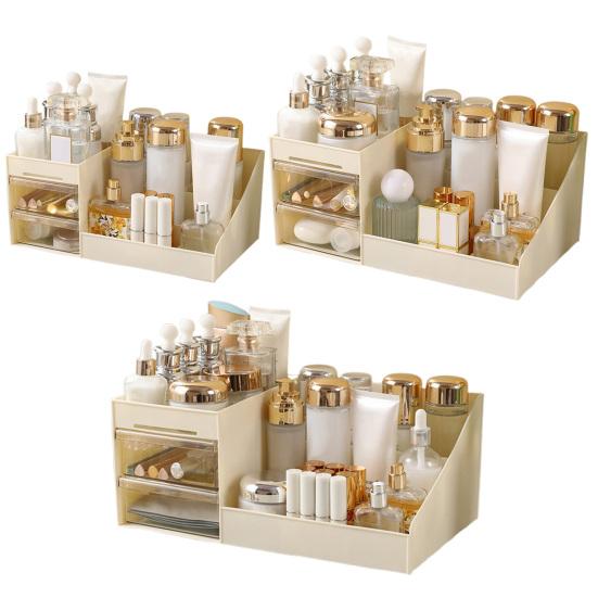 Caixa de Maquilhagem Transparente Estilo Gaveta Grande Capacidade Multiusos Organizador de Cosméticos Penteadeira Mesa de Trabalho Caixa de Armazenamento