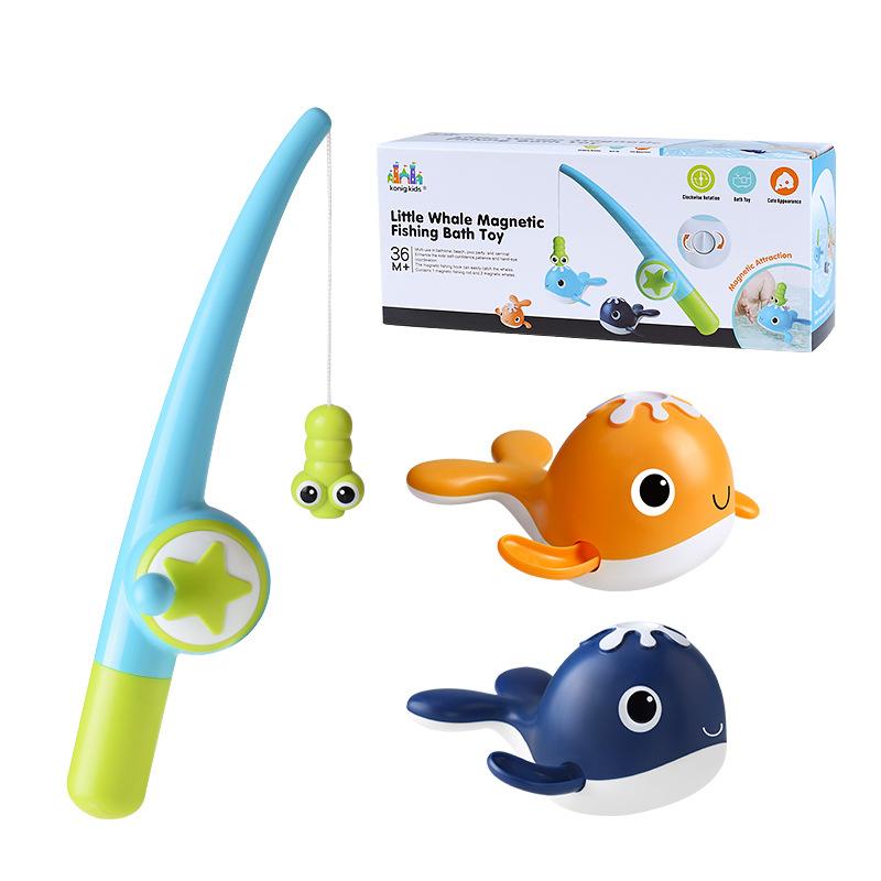 Magnet Baby Bath Fishing Toys Wind-up Swimming Whales Bathtub Toy Fishing Game Water Tub Toys Set with Fishing Pole Net for Kids