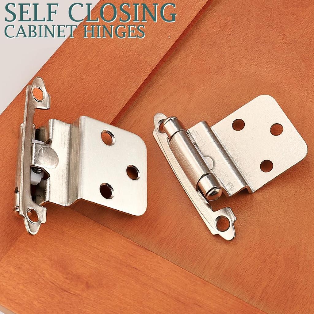 GOBEKOR 50 Pack Self Closing Cabinet Door Hinges 3/8" Inset Kitchen Cabinet Hinges 3/8 Inch Inset Silver Hinges for Kitchen Cabinets
