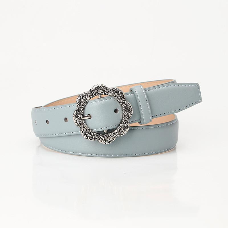 Retro Floral Design Womens Faux Leather Belt With Pin Buckle For Daily Casual BlueGray