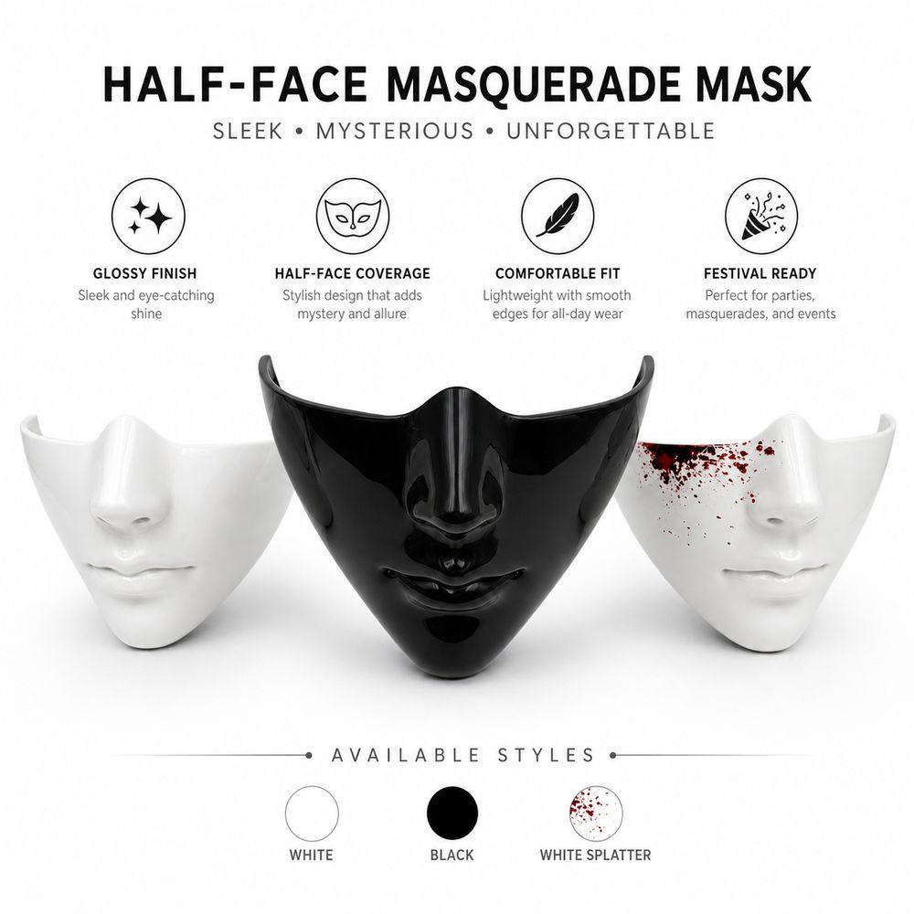 Lightweight Shell Half Face Mask Smooth Edges Realistic Face Fashion Masquerade Mask