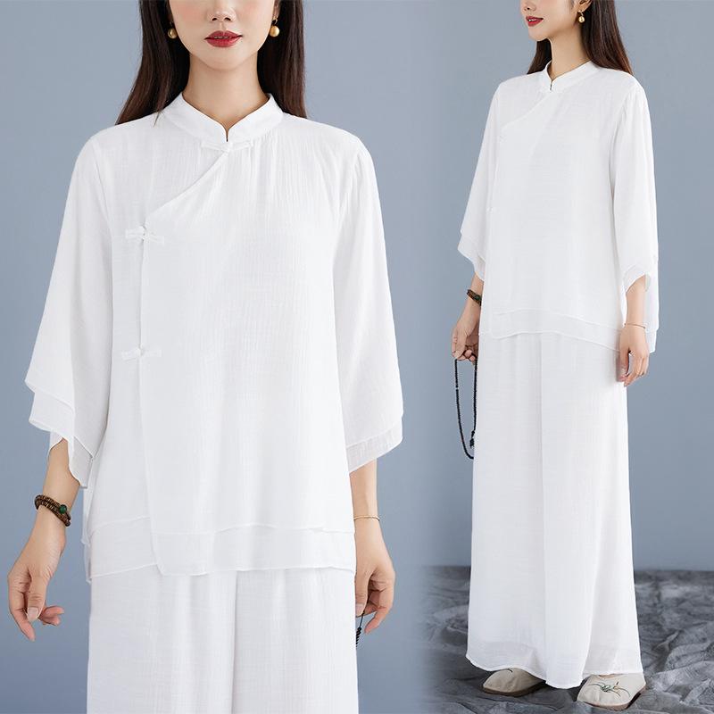 

Women s Retro Cotton Linen Meditation and Yoga Set - Autumn Zen Tea Tai Chi Apparel XL белый