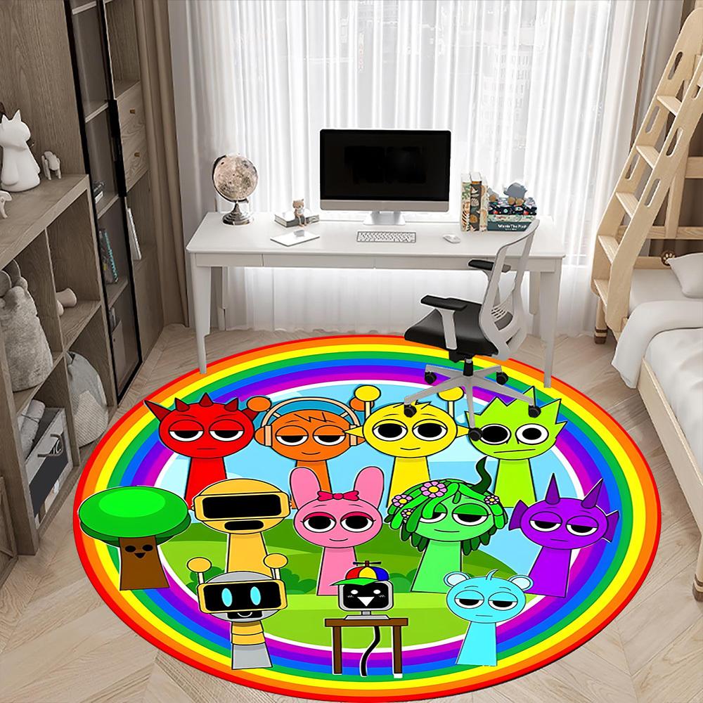 1PC Rainbow Characters Office Round Rug, Non-slip, Soft and Durable Office Rug for Interior Decoration, Perfect for Office, Beautiful Decoration