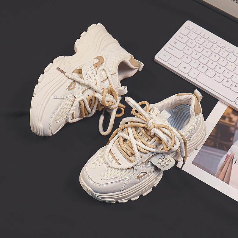 New Mesh Breathable Thick Bottom Increased round Head Dad Shoes Women's All-Match Fried Street Lightweight Exercise Casual Shoes Fashion