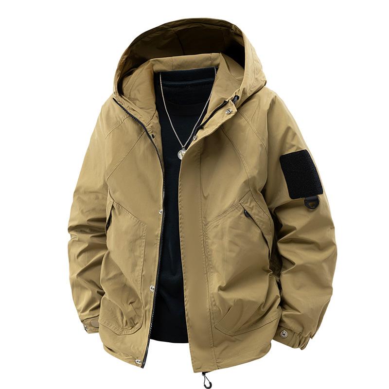 OO Solid Color Jacket Men's Loose Trend Sports Outdoor Waterproof Casual Hooded Jacket