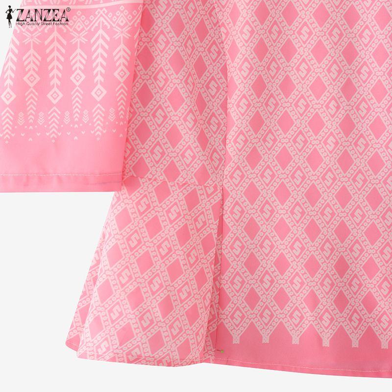 ZANZEA Women Casual Stand Collar Loose Half Sleeve Print Blouse