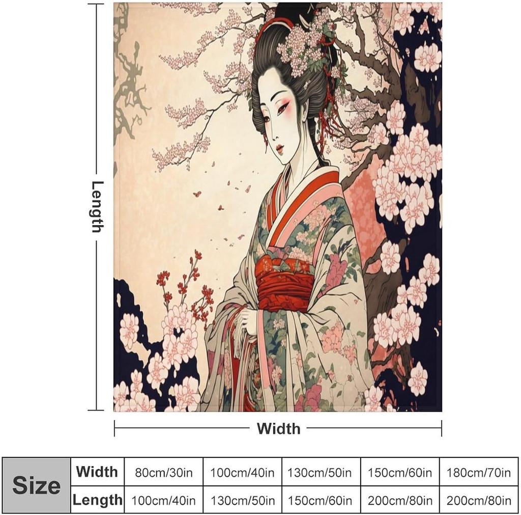 GUOYU Blanket Japanese Bedding Fleece BlanketRetro Beautiful Flower Japan Geisha Cherry Blossoms Flannel Soft Warm Microplush Lightweight