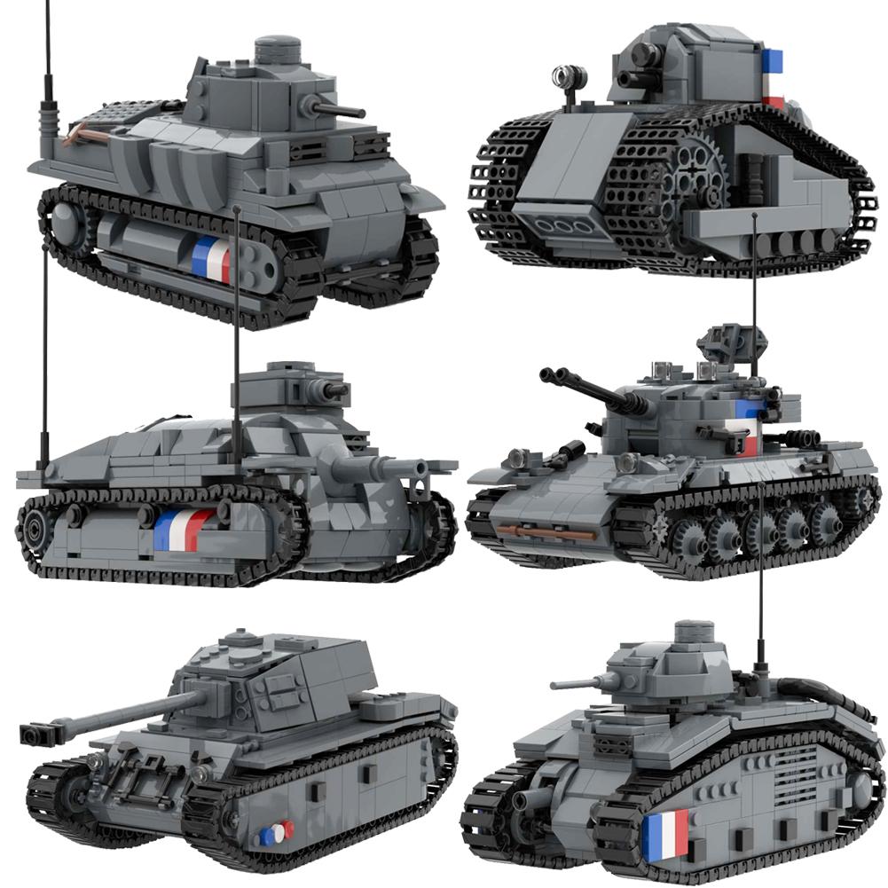 Erster Weltkrieg Zweiter Weltkrieg Französische Armee Panzer AMX-13 CHAR B1 BIS Somua S35 AMX-30 Renault FT-17 ARL44 Lorraine 155 Gepanzertes Militär Baustein Spielzeug