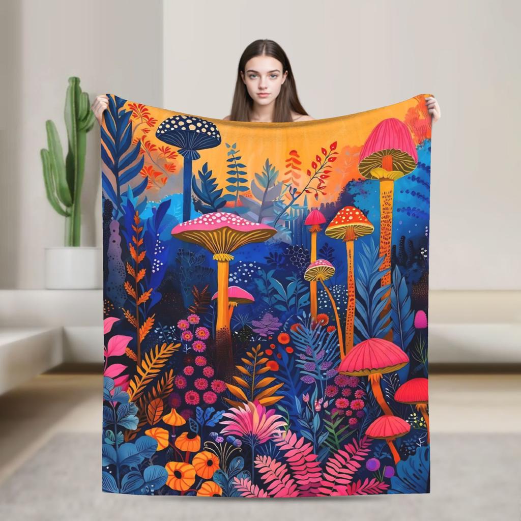 Cartoon Mushroom Blankets Fleece Decoration  Portable Super Warm Throw Blanket for Bedding Office Bedspreads