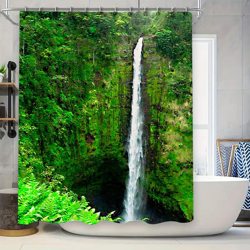 

Greenery Retreat: Waterfall Shower Curtain For Home Decor In Bathrooms Waterproof Fabric With 3D Printing Flowers Leaves Design W60H190(CM)-1 Pcs