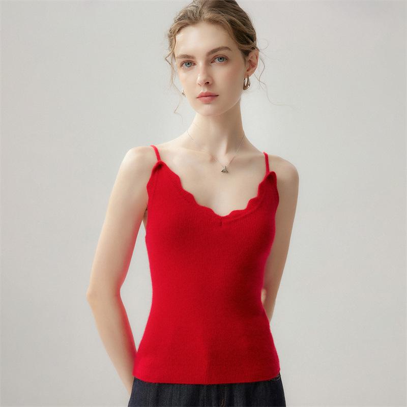 Lekasha Damen 100% reines Kaschmir 12-Gauge V-Ausschnitt Camisole für Herbst und Winter