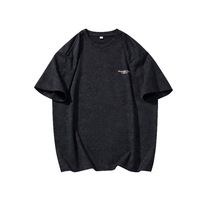 

Новая Тяжелая Футболка из Чистого Хлопка с Коротким Рукавом Мужская Свободная Летняя Футболка с Круглым Вырезом и Ретро Принтом с Полурукавом 4XL чёрный