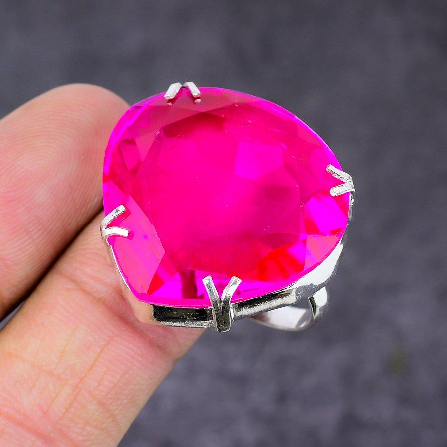 Pink Rubillite Gemstone Handmade 925 Sterling Silver Jewelry Ring Size 9 H5A53
