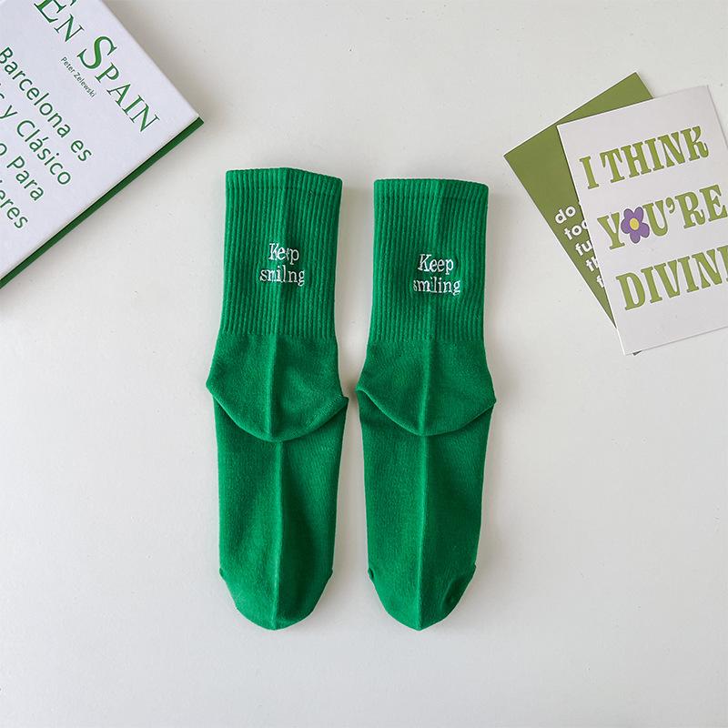 Female Spring and Autumn Letter Stripe Embroidered Green Street Sports Academy Wind Tube Socks