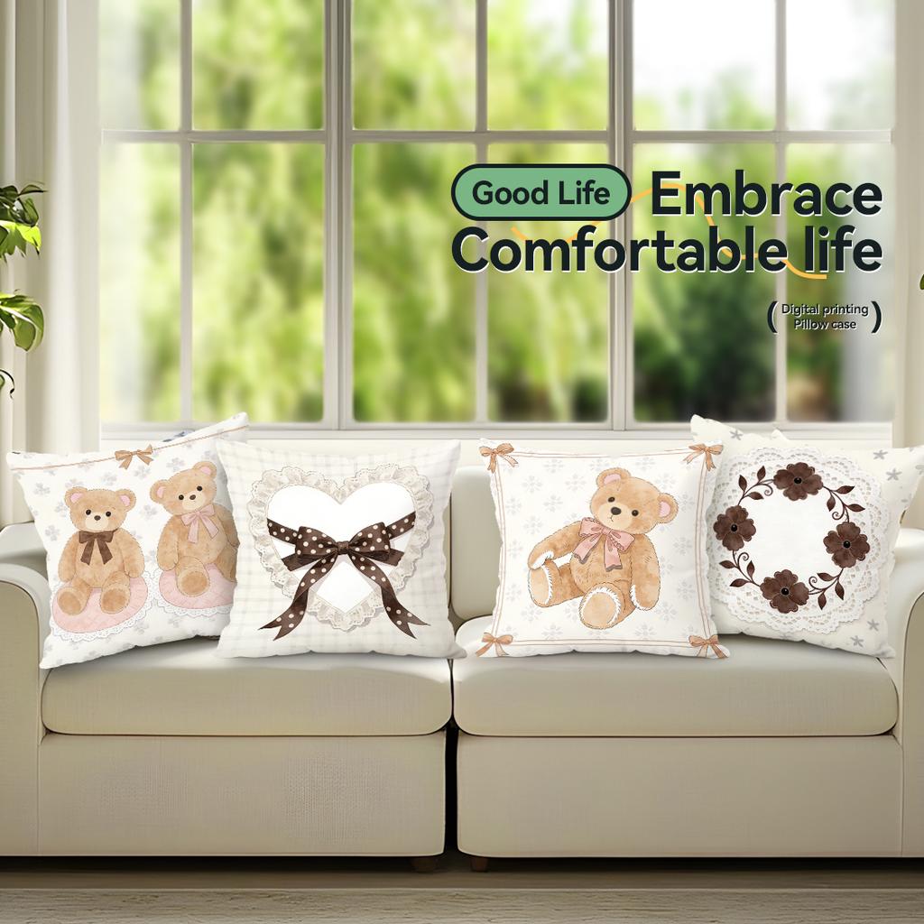 Cute Bear Cushion Pillowcase Printed Polyester 40/45/50Cm Throw Pillowcover Decorative Sofa Cushion Pillowslip Home Decor