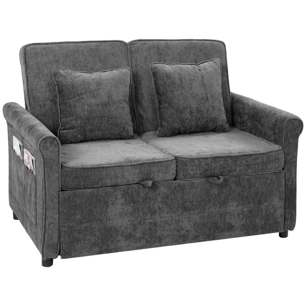 2 Seater Sofa Bed 3-in-1 Convertible Chenille Pull Out Sleeper Sofa with 5-Position Adjustable Backrest, Grey
