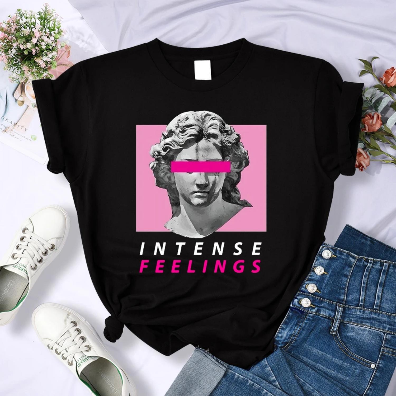 Intense Feelings Art Statue T-Shirt Women Soft Breathable Crop Top Summer Fashion Tee Shirt Casual Quality T Shirt Women S S