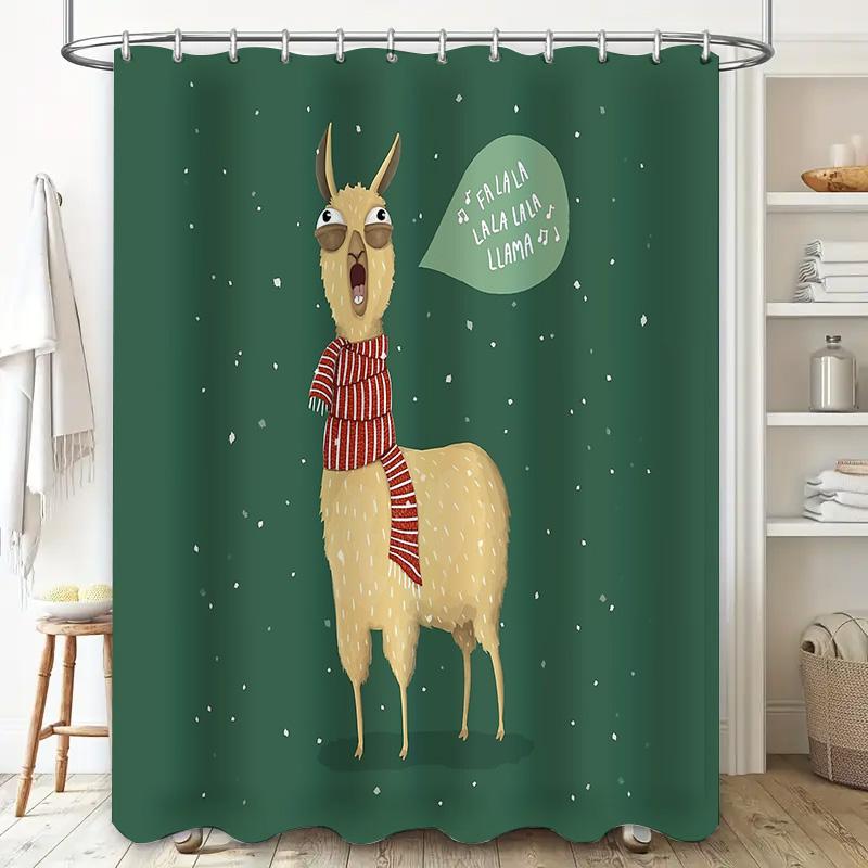 Cute Llama Shower Curtain Farmhouse Animal Pattern Bathroom Decor Rustic Home Decor Modern Style Waterproof Fabric Shower Curtai