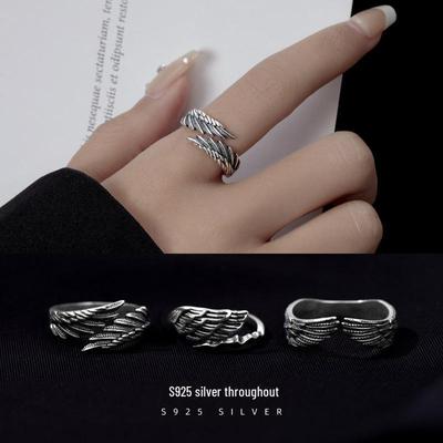 Banyan Tree S925 Silver Korean Angel Wing Feather Ring