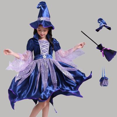 Kinderkleidung Mädchen Cosplay Hexe Kostüm Performance Kleid Robe Set