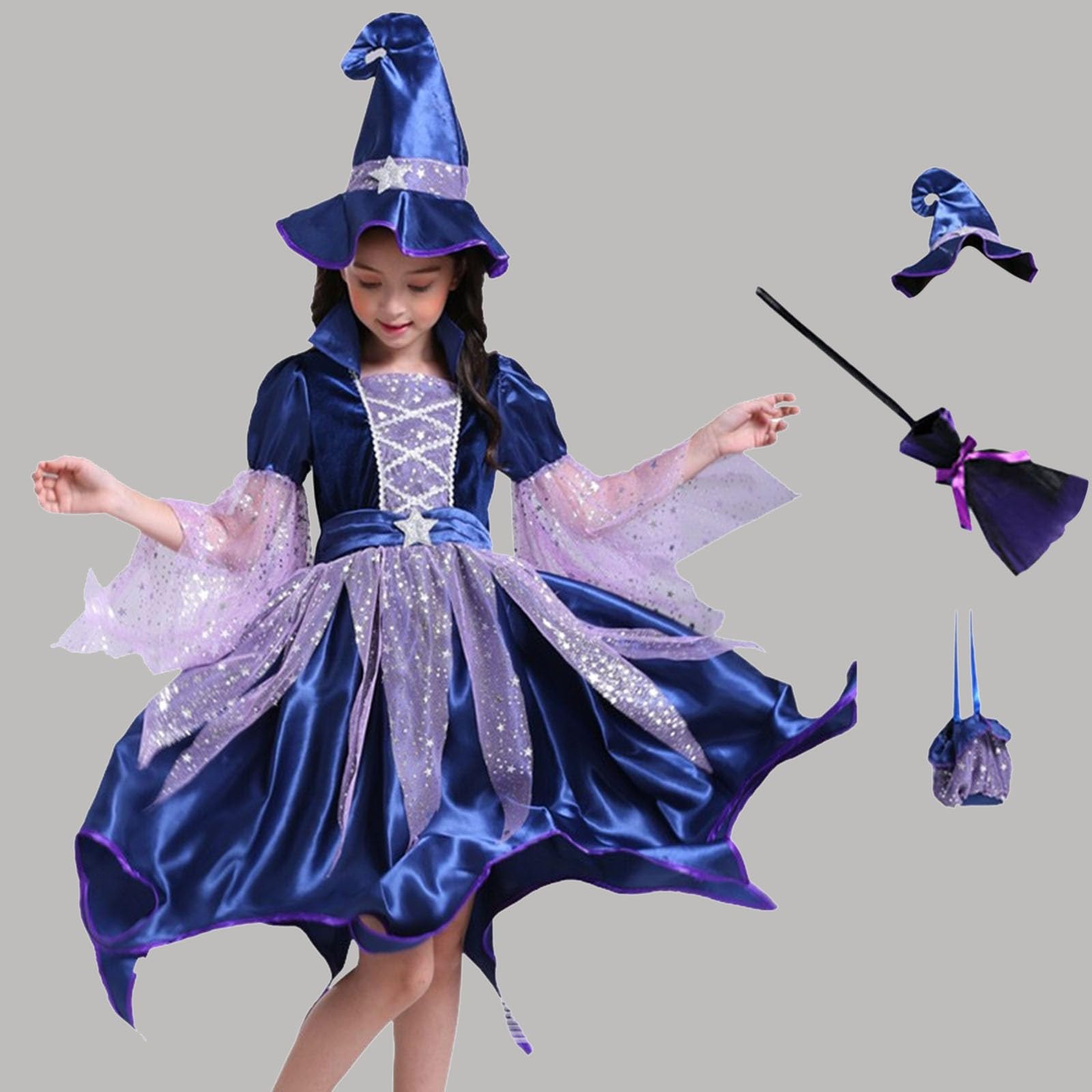 Children s Clothing Girls  Cosplay Witch Costume Performance Dress  Gown  Set 110 синий