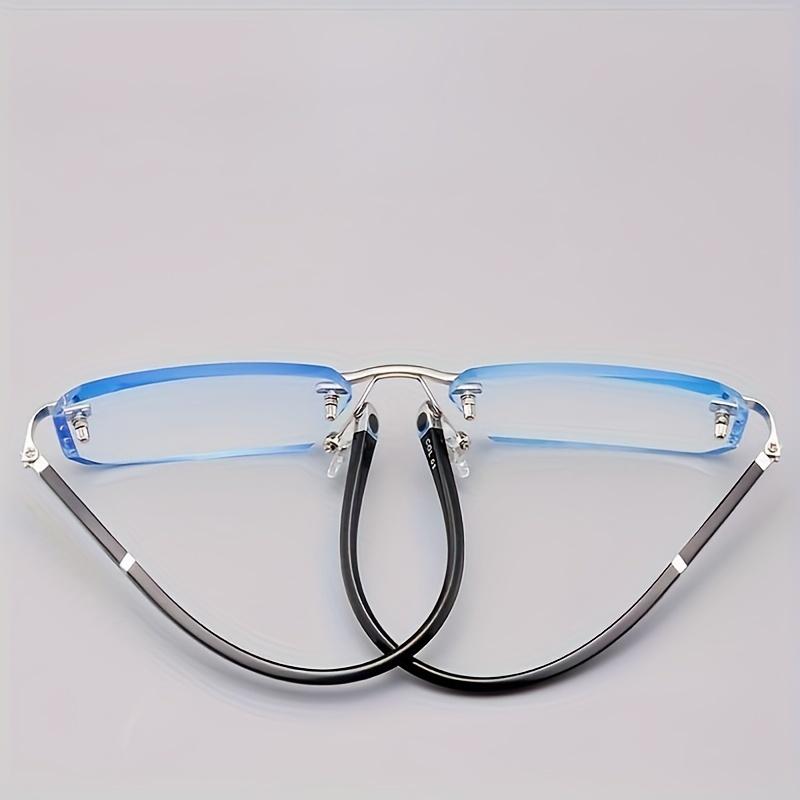 Herrenmode Brille Elegant Randlos Retro Stil PC Rahmen, Trendige Flache Gläser Anti Blaulicht Halbrahmen