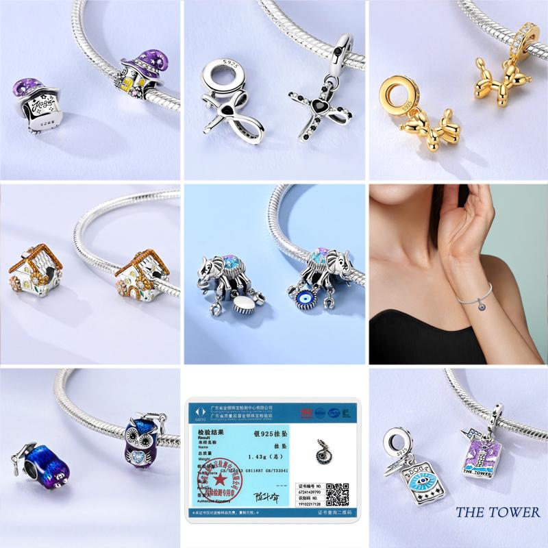 Past op Originele Armbanden Koperen Charms Kralen Diy Zirkonia Uil Hart Blauwe Olifant Beschermer Oog Verjaardag Sieraden Cadeaus