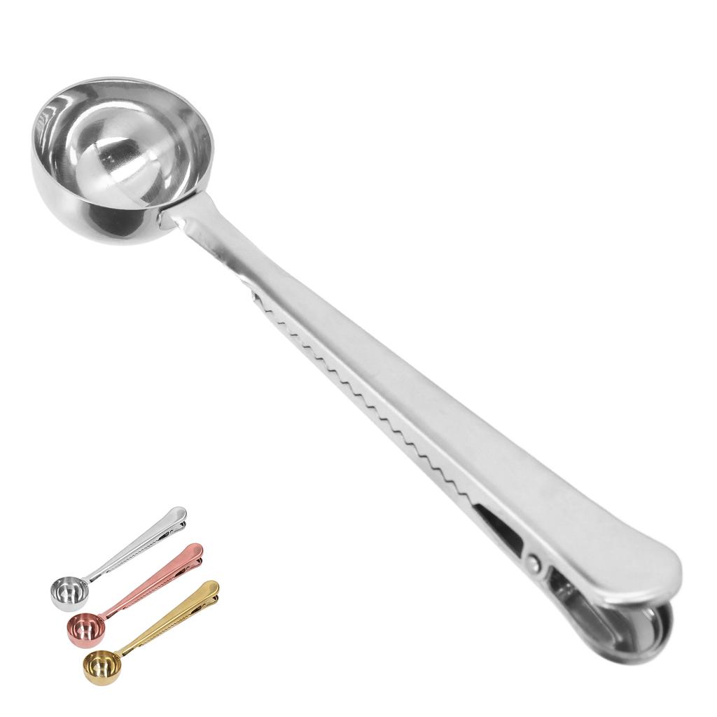 Coffee Spoon Sealing Clip 2 in 1 Stainless Steel Tight Sealing Deepen Design Convenient Practical Co