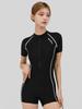 Akuatika Women'S Two-Part Short Sleeve Zip-Up Swimsuit Aqa27515 General Use Goggles Pouch Nose Clip 7-Piece Set